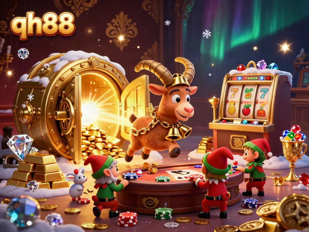 Experience thrilling gameplay at qh88 casino with a Krampus-themed holiday casino scene.