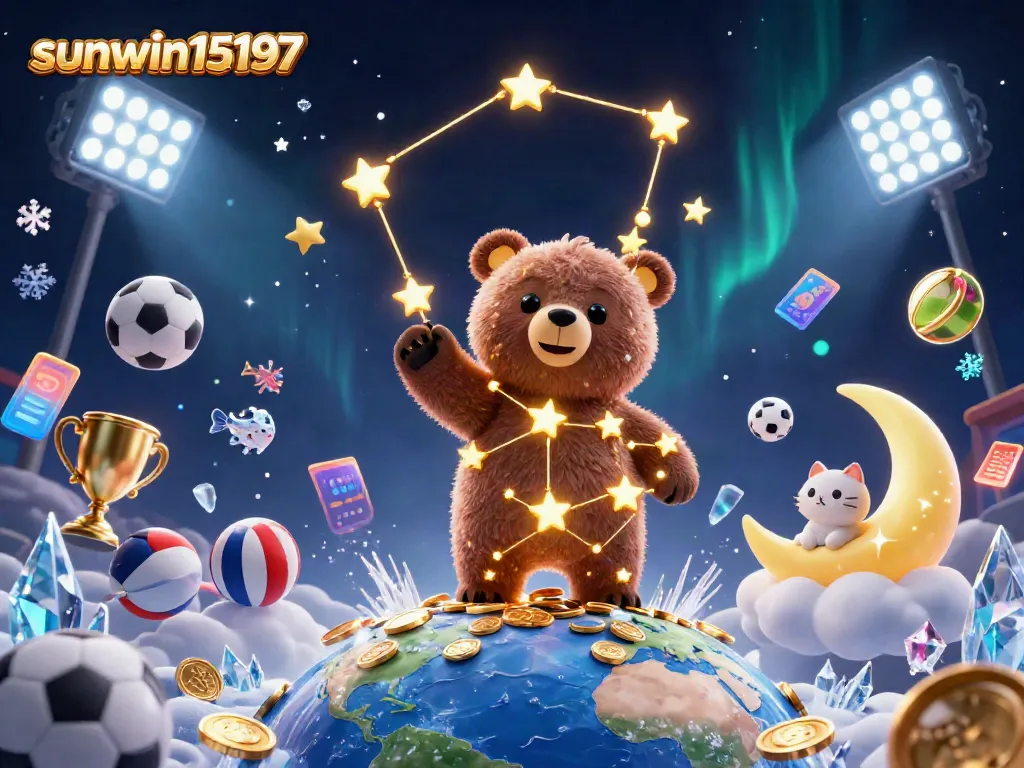 Experience the excitement of gambling at sunwin15197 with a vibrant 3D casino illustration full of dynamic characters and elements.