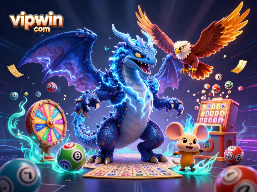 Engage with vipwin com's thrilling casino games featuring vibrant balls, spinning wheels, and electrifying characters.