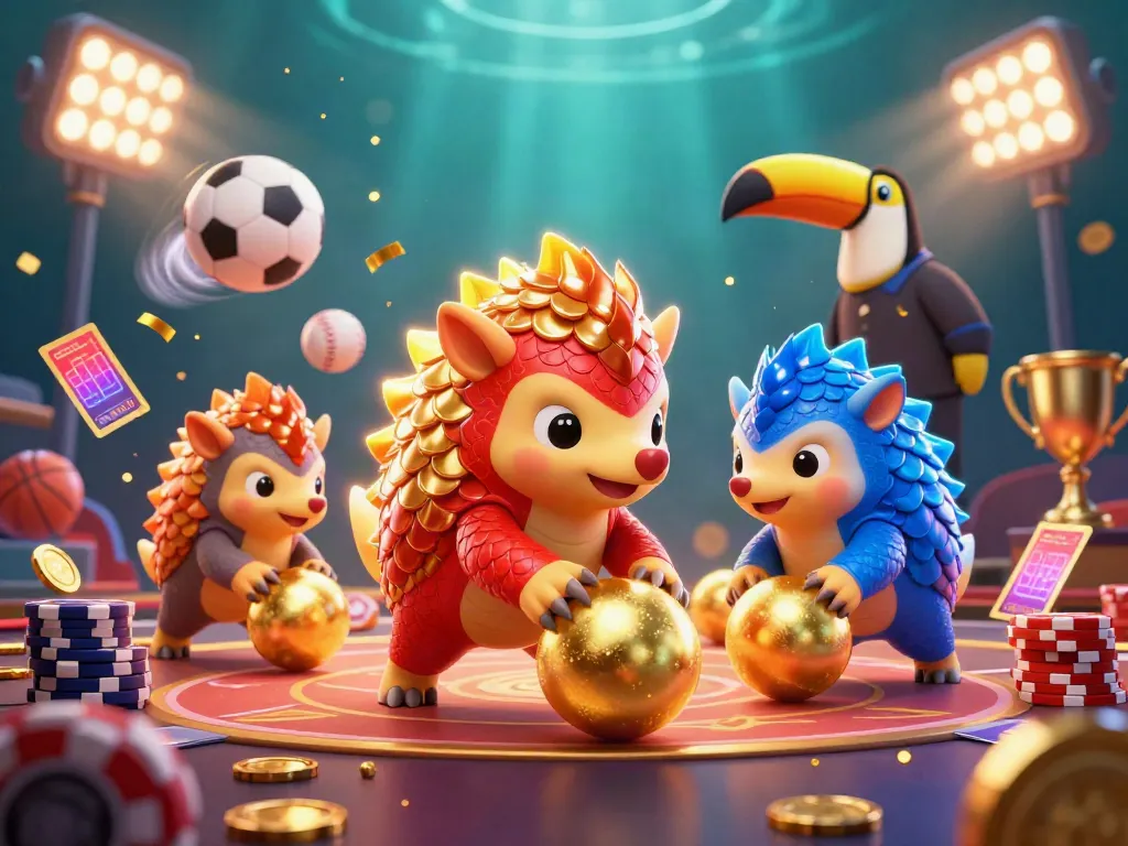 Watch the e39 pangolins compete in this vibrant online casino scene filled with poker chips.
