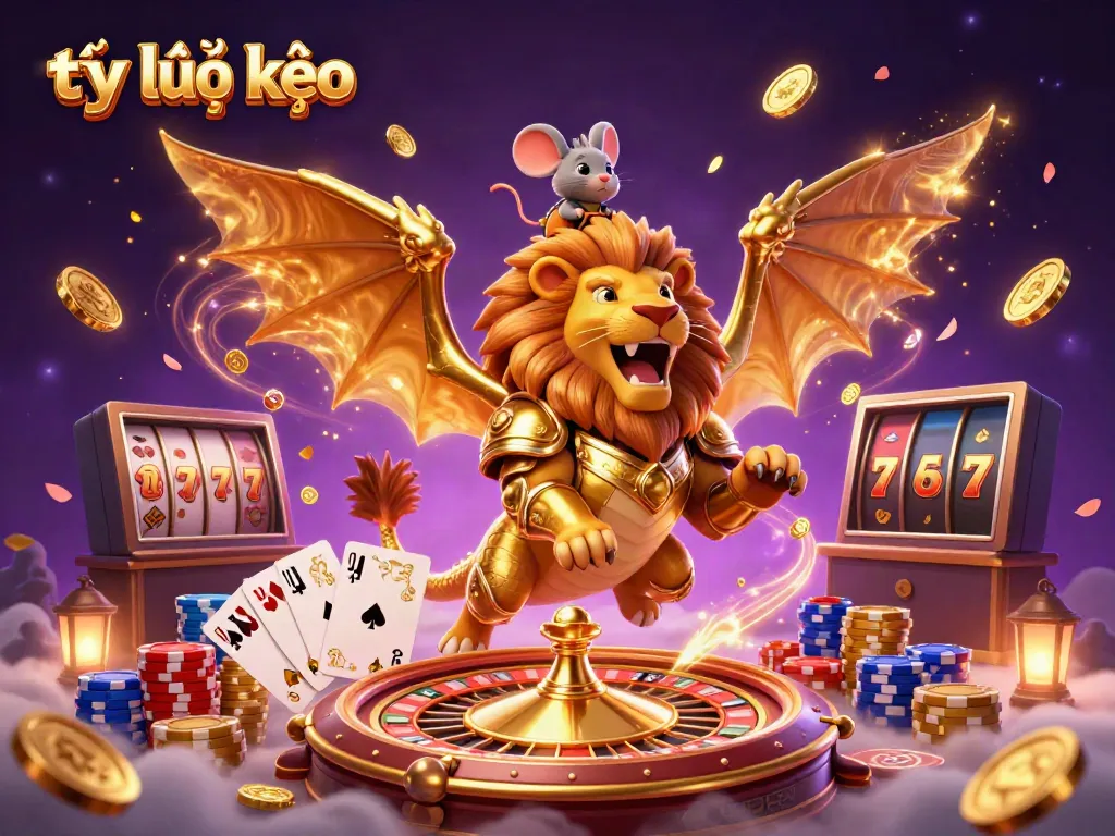 Experience dynamic tỷ lệ kèo action with a roaring chimera and golden casino elements.