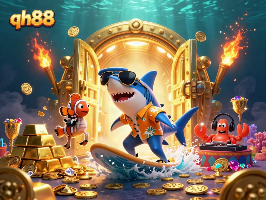 Experience thrilling action at qh88 with a vibrant 3D ocean scene showcasing gaming excitement and competitive spirit.