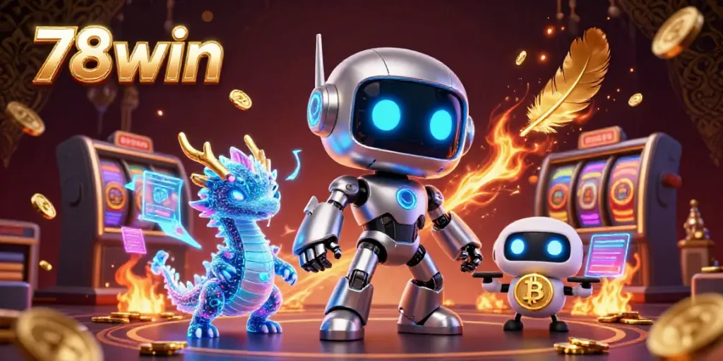 Experience thrills with 78win in a vibrant digital casino world filled with golden coins and slot reels.