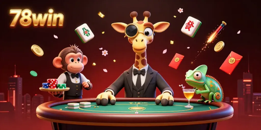 Experience vibrant gameplay action with 78win's cartoon giraffe high-roller at the casino table.